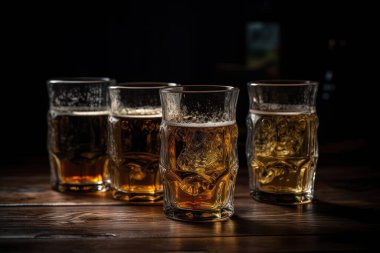 Tahta bir masada viski ve konyak.