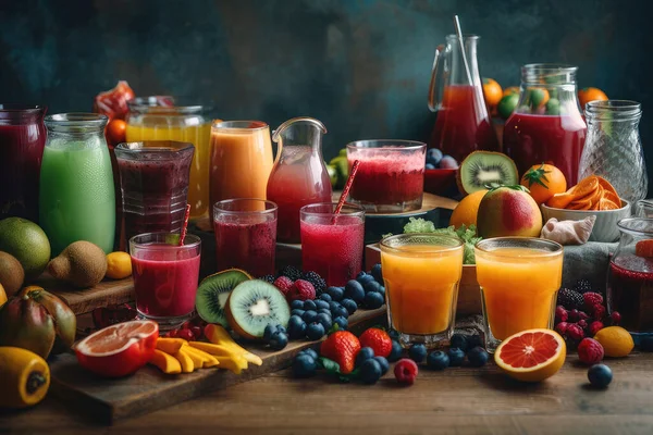 Verschiedenes Obst Und Gemüse Auf Holztisch — Stockfoto