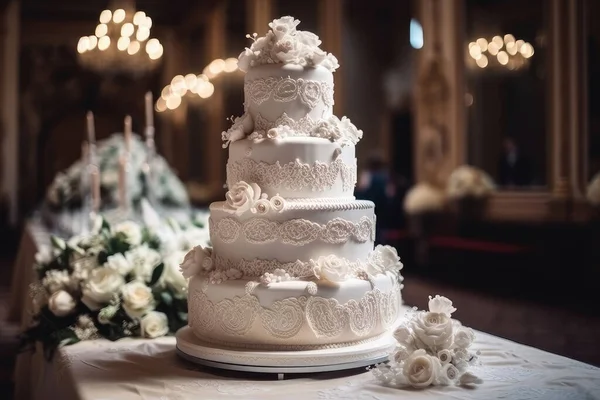 beautiful wedding cake with white flowers