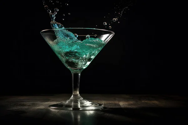 Cocktail Glass Ice Black Background —  Fotos de Stock