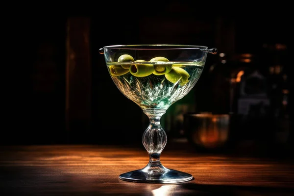 Vaso Martini Con Limón Lima Sobre Fondo Negro — Foto de Stock