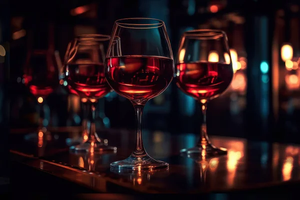 Dois Copos Vinho Tinto Uma Mesa Restaurante — Fotografia de Stock