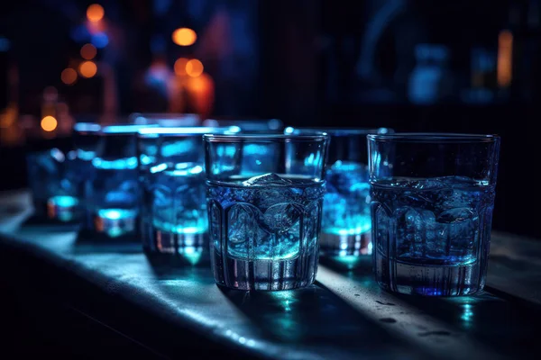 Vaso Whisky Con Hielo Mostrador Del Bar — Foto de Stock