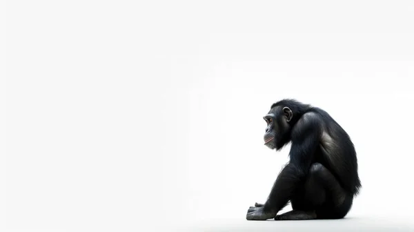 Close Macaco Bonito Sentado Fundo Branco — Fotografia de Stock