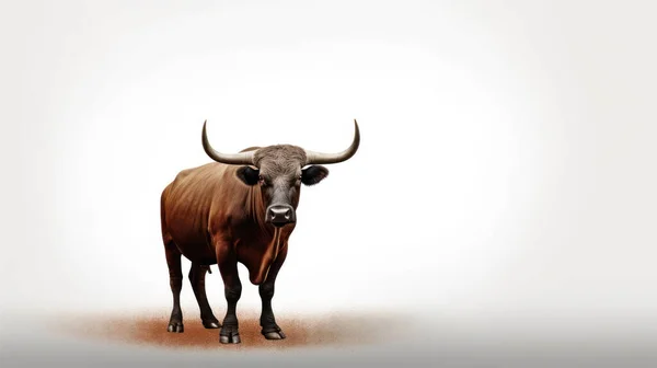 Stier Mit Hörnern Und Einem Großen Horn — Stockfoto