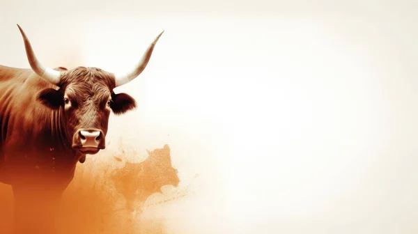 スペイン牛の背景に角のある雄牛 — ストック写真
