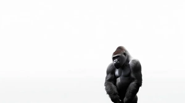 Närbild Bild Manlig Orangutang Sitter Vit Bakgrund — Stockfoto
