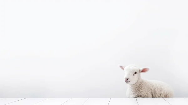 Weiße Schafe Auf Hellem Hintergrund Kopierraum — Stockfoto