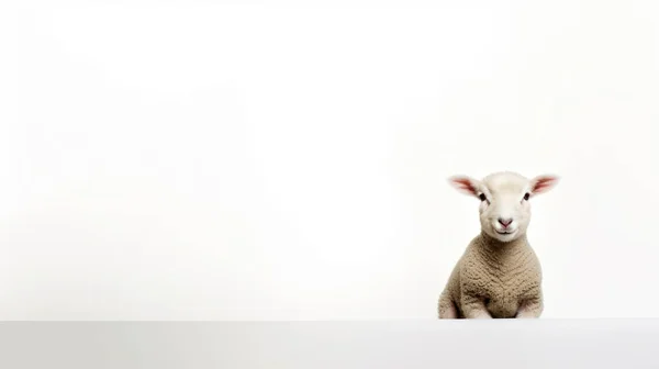Ovce Bílém Pokoji Prázdným Místem Pro Text — Stock fotografie