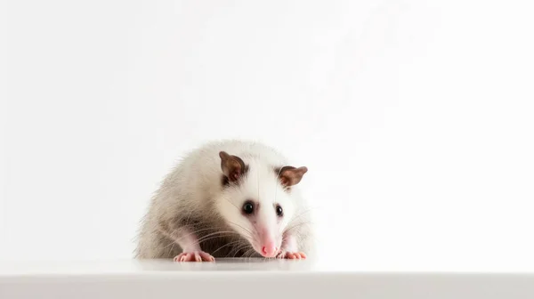Tikus Putih Dalam Kotak Pada Latar Belakang Abu Abu — Stok Foto