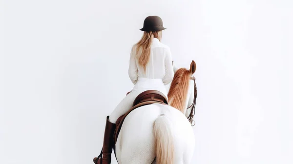 Jovem Mulher Com Cavalo Fundo Branco — Fotografia de Stock