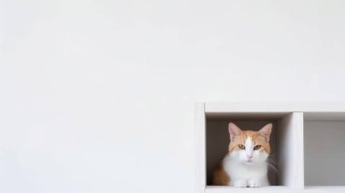 Kedi yerde oturuyor ve kameraya bakıyor.
