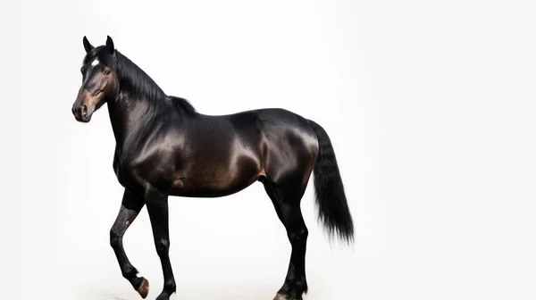 Zwarte Paard Geïsoleerd Witte Achtergrond — Stockfoto