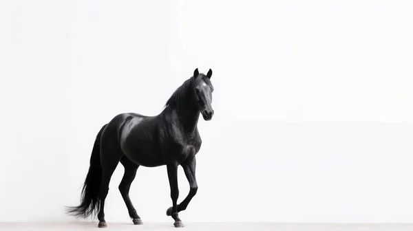 Czarny Koń Białym Tle — Zdjęcie stockowe