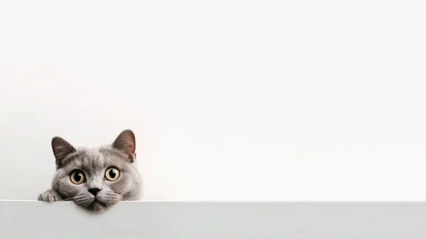Kot Siedzi Podłodze Patrząc Kamerę Odizolowany Białym Tle — Zdjęcie stockowe