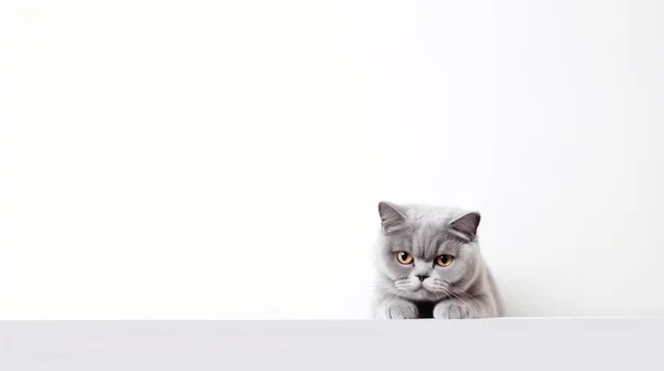 Gato Sentado Fundo Branco — Fotografia de Stock