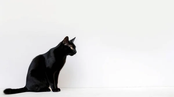 Musta Kissa Valkoisella Taustalla — kuvapankkivalokuva