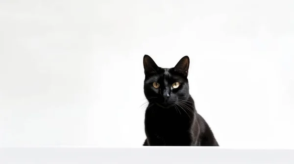 Czarny Kot Białym Tle — Zdjęcie stockowe