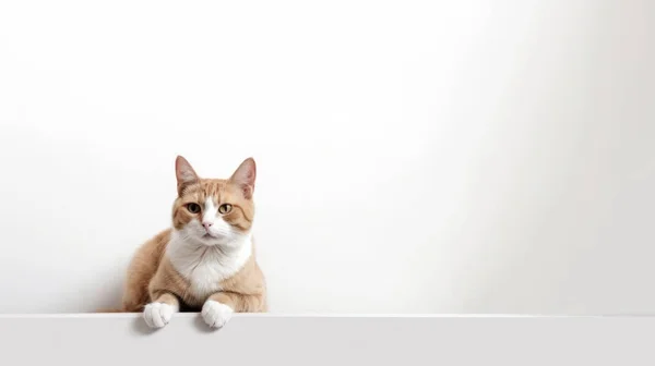 Kot Siedzący Podłodze Patrzący Kamerę Białe Tło — Zdjęcie stockowe