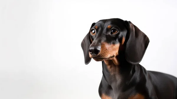 Porträtt Söt Tax Hund Vit Bakgrund — Stockfoto