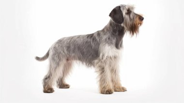 Köpek cinsi dachshund, beyaz arka planda izole edilmiş.