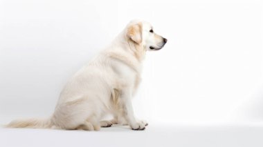Beyaz arka planda Golden retriever köpeği