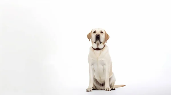 Labrador Retriever Hond Zittend Witte Achtergrond — Stockfoto