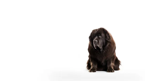 Czarny Pies Siedzi Białym Tle — Zdjęcie stockowe