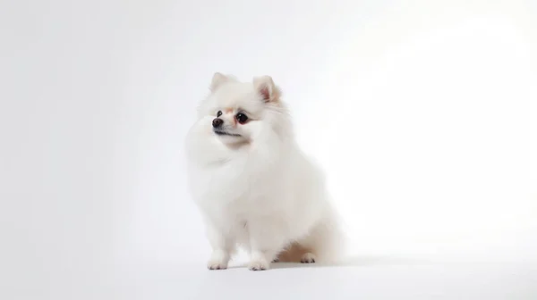 Cão Branco Fundo Cinza — Fotografia de Stock