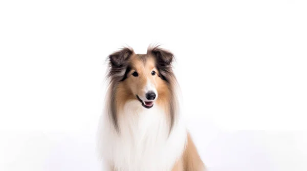 Beyaz Arka Planda Uzun Saçlı Bir Köpek — Stok fotoğraf