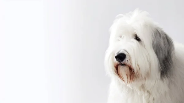 Perro Blanco Con Collar Sobre Fondo Claro —  Fotos de Stock