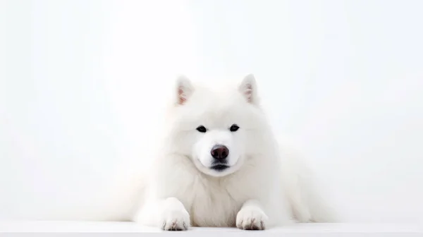床に寝そべっている白い犬 — ストック写真