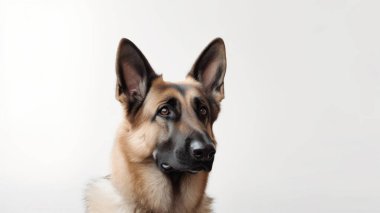 Beyaz arka planda Alman çoban köpeği.