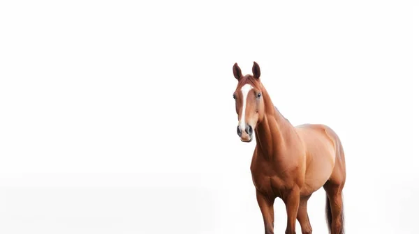 Schönes Braunes Pferd Auf Weißem Hintergrund — Stockfoto