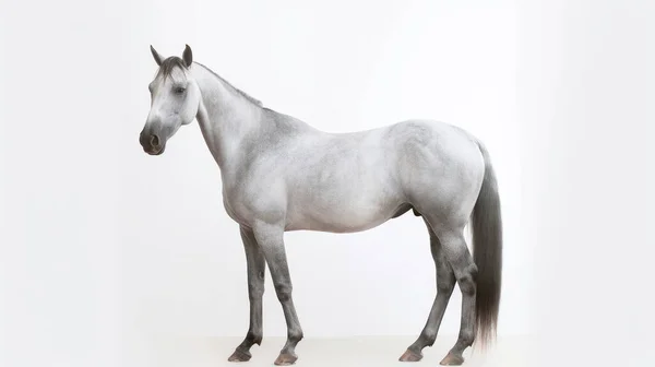 Білий Кінь Ізольований Сірому Фоні — стокове фото