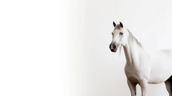 Bílý Kůň Izolovaný Světlém Pozadí — Stock fotografie