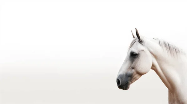 灰蒙蒙的天空背景下的白马 — 图库照片