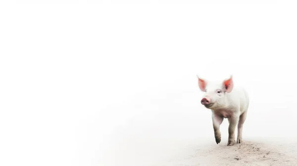 Niedliches Kleines Schwein Auf Weißem Hintergrund — Stockfoto