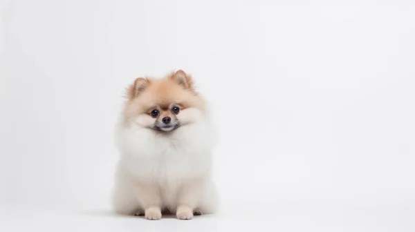 Cão Bonito Pomeranian Fundo Branco — Fotografia de Stock