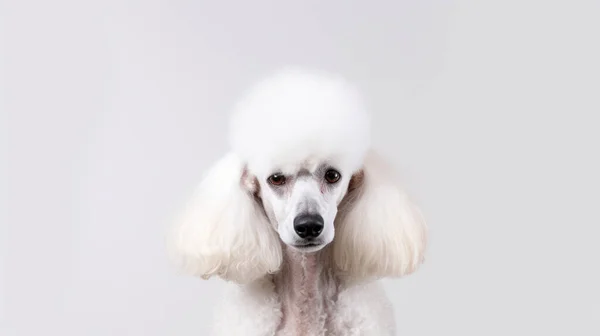 Cão Branco Com Uma Coleira Fundo Leve — Fotografia de Stock