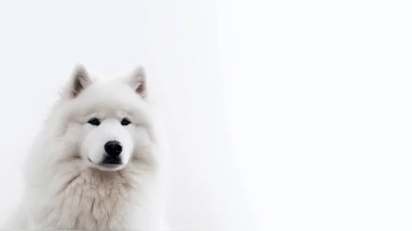 Белая Собака Фоне Деревянного Окна — стоковое фото