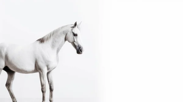 Biały Koń Czarnym Tle — Zdjęcie stockowe