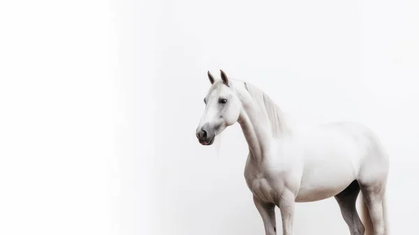 被黑色背景隔离的白马 — 图库照片