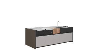  11 perspektif bir mutfak, ada, dışkı, lavabo, ızgara, bbq, masa, siyah, açık hava, 3D görüntüleme