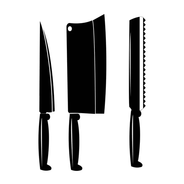 Icono Vector Logo Conjunto Cuchillo Pan Cuchillo Carnicero Cuchillo Cocina — Vector de stock