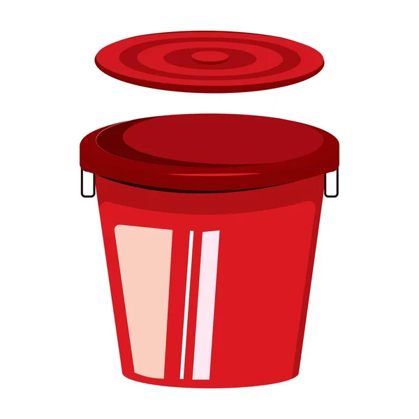Icono Vectorial Cubo Rojo Grande Con Ilustración Tapa — Vector de stock