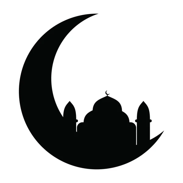 Büyük cami İslami Ay siyah-beyaz siluet vektör ikonu çizimi