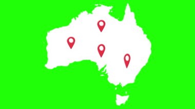 Avustralya ve Avustralya 'nın başkentlerinin haritası Sydney Melbourne Brisbane Perth Adelaide Hobart Darwin' in yeşil ekran animasyonu