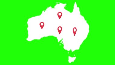 Avustralya ve Avustralya 'nın başkentlerinin haritası Sydney Melbourne Brisbane Perth Adelaide Hobart Darwin' in yeşil ekran animasyonu
