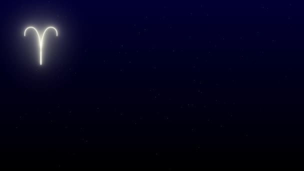 Овен Зірка Анімована Зірка Зодіаку Овен Чорному Нічному Небі — стокове відео